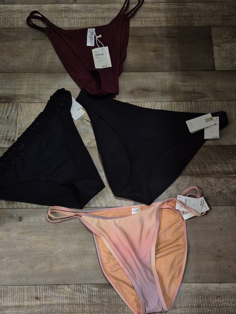 Good American 4 Triangle *Bikini Bottoms* Bundle Black Eggplant & Peach XXL NWT